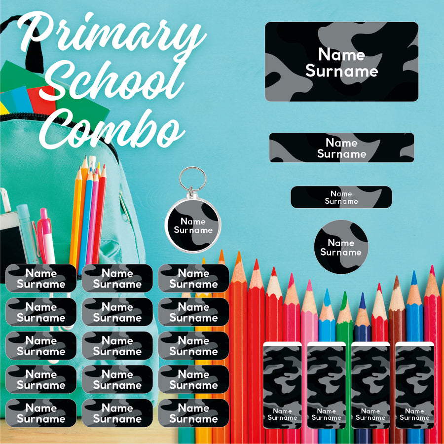 Black Camo Primary School Label Combo