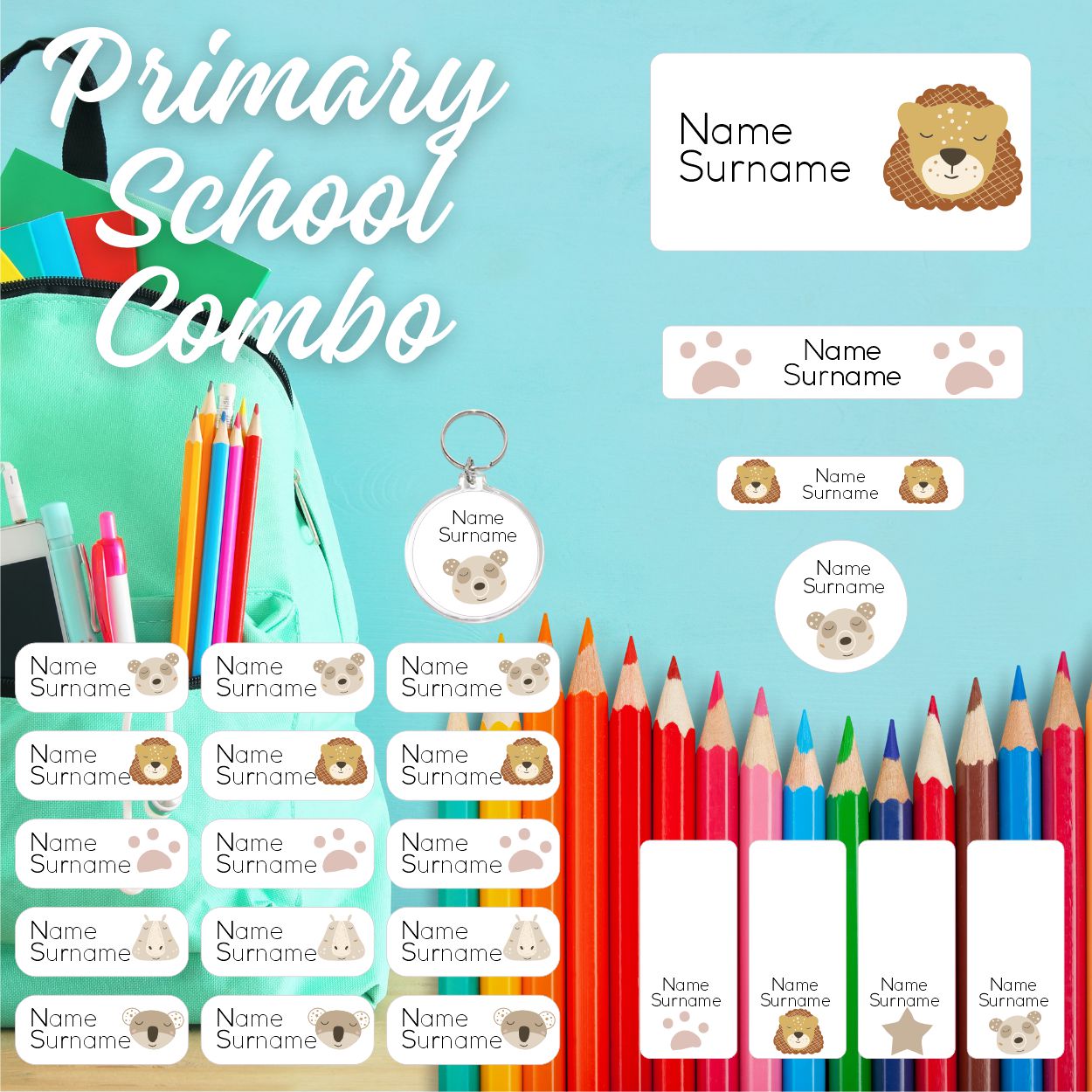 Pre-Primary Stationery Combo, personalised, waterproof, non-toxic labels