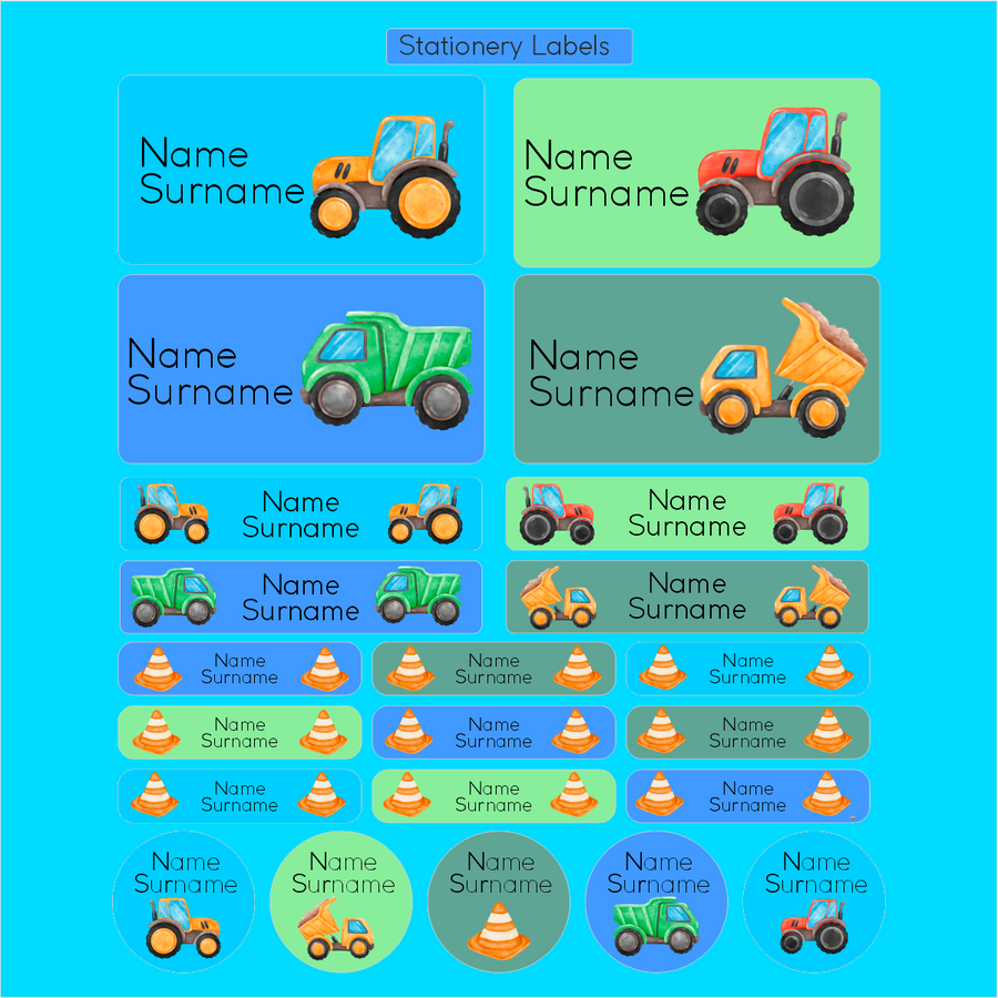 Construction Vehicles Stationery Labels