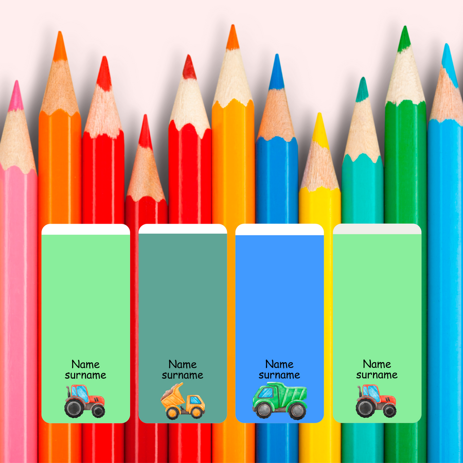 Constuction Vehicles Wrap Around Pencil Labels