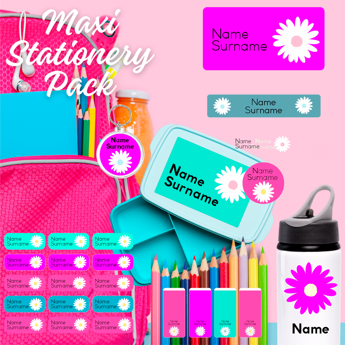 Daisy Maxi School Stationery Pack Coral Designs