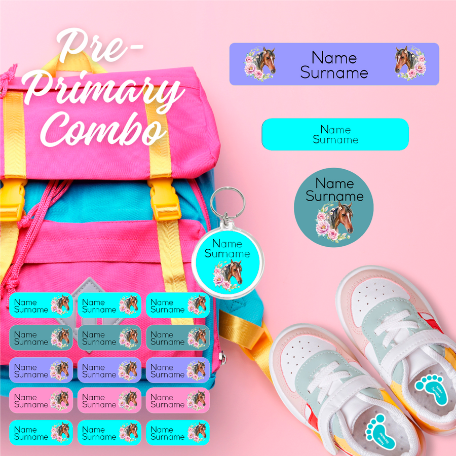 Coral Designs Pre-Primary Label Combo with personalised waterproof name labels