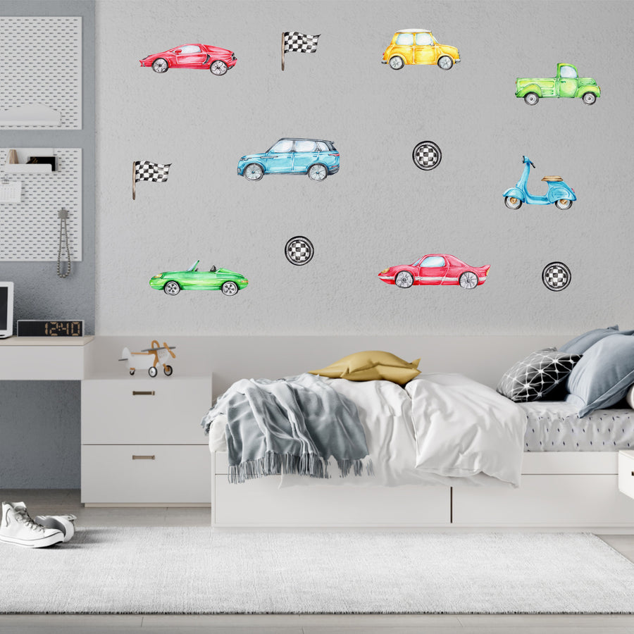 Watercolour Modern Cars Wall Stickers