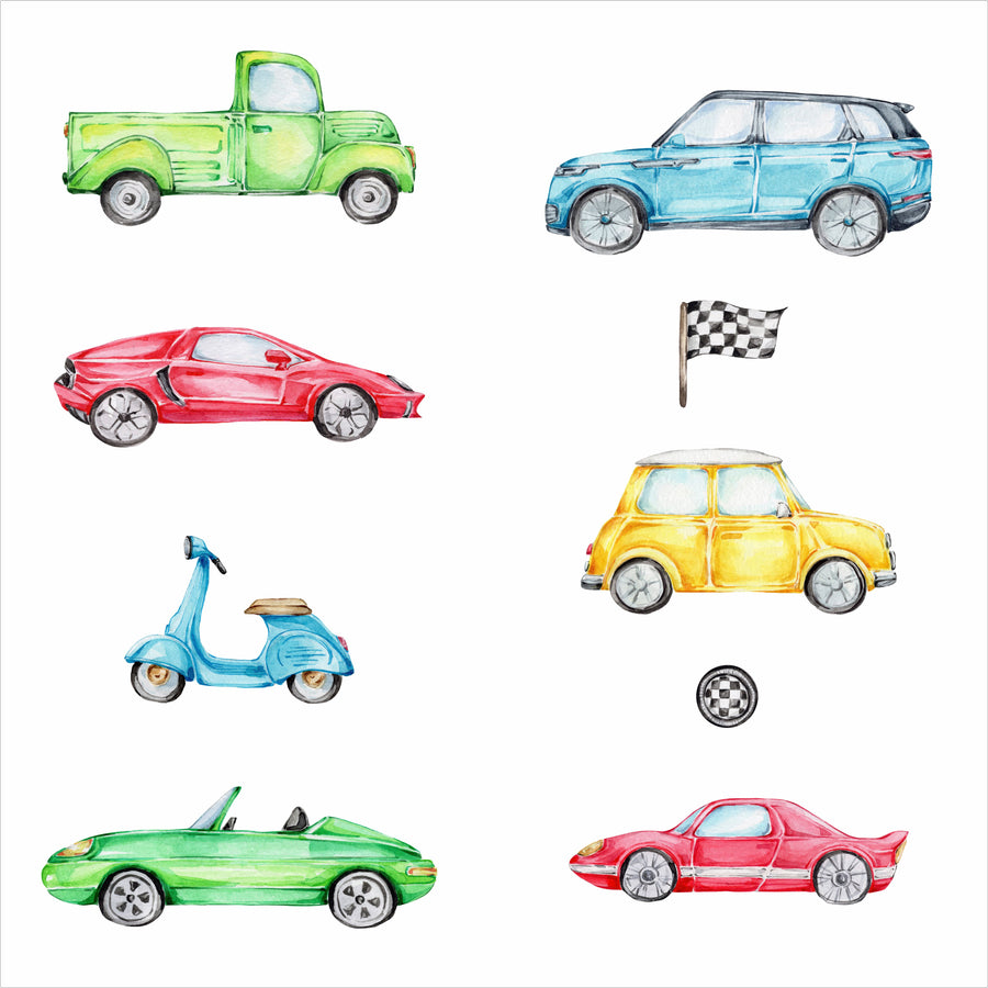 Watercolour Modern Cars Wall Stickers