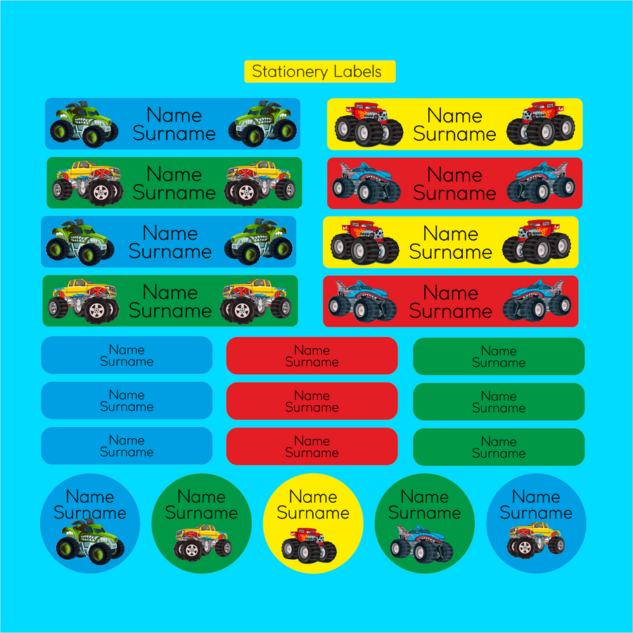Monster Trucks - Boys Stationery Labels