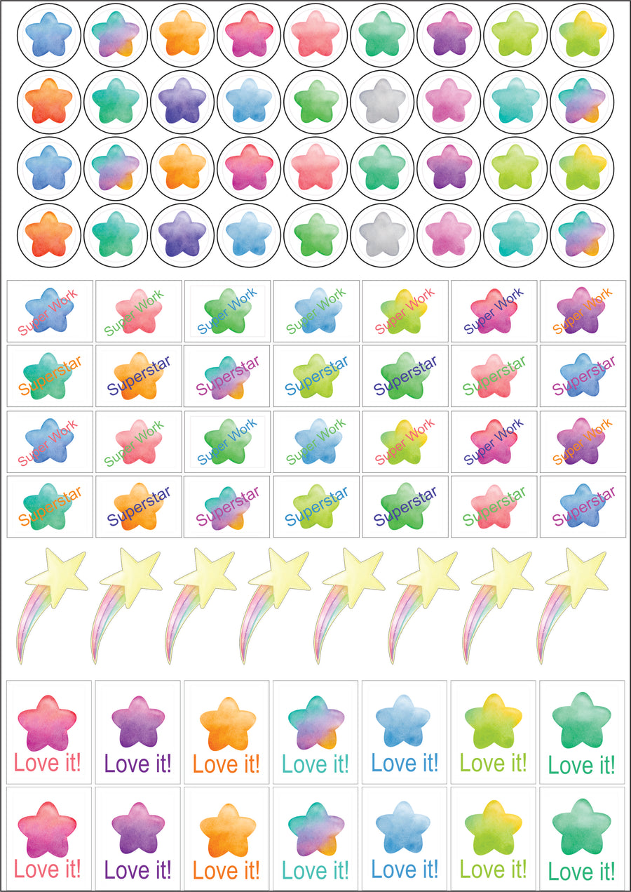 Pastel Stars Teacher Stickers - English