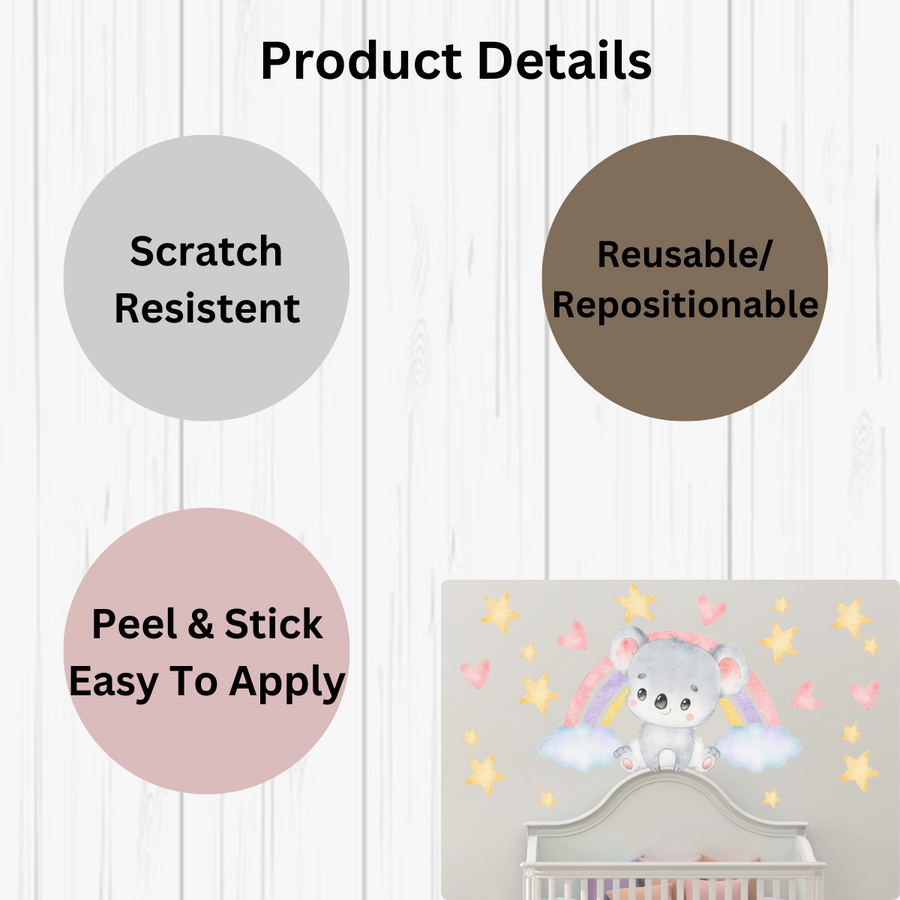 Cute Koala Bear Rainbow Wall Sticker