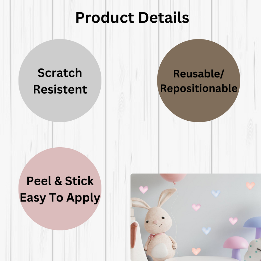 Multi-Coloured Hearts Wall Stickers