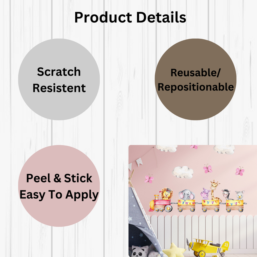 Cute Animal Train Wall Stickers
