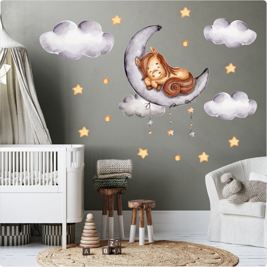 Sleeping Horse On Moon Wall Stickers