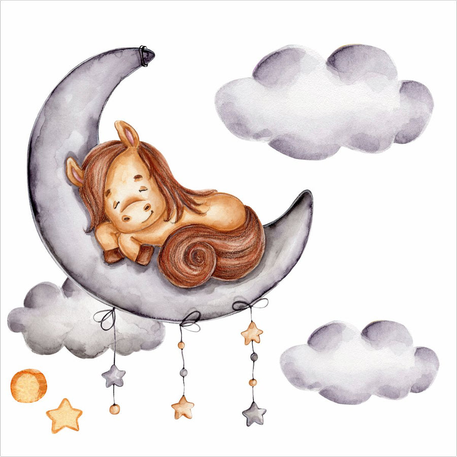 Sleeping Horse On Moon Wall Stickers