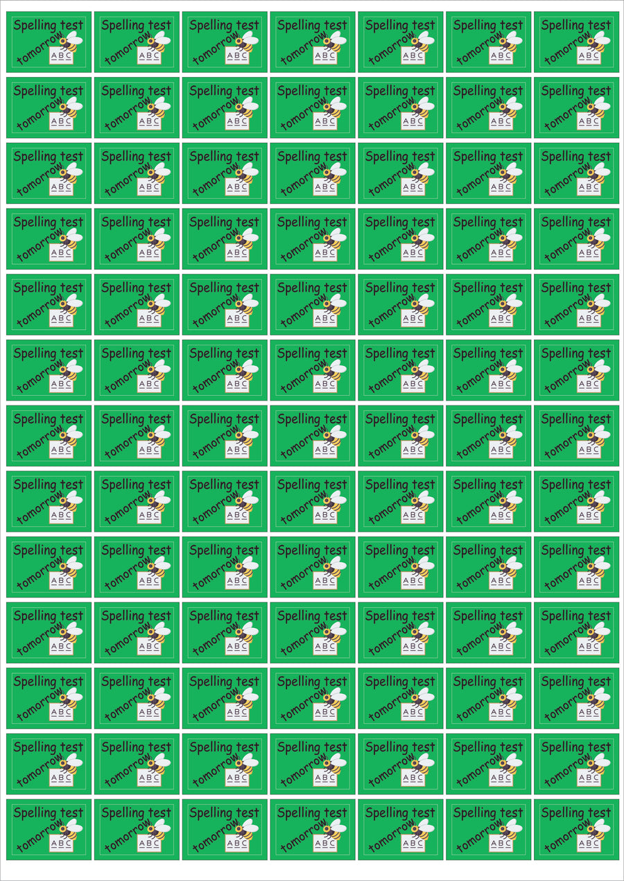 Spelling Test Tomorrow Teacher Stickers - English