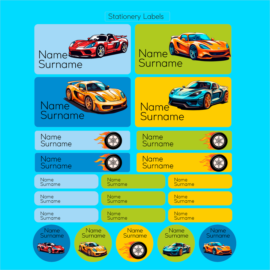 Super Cars Primary School Label Combo