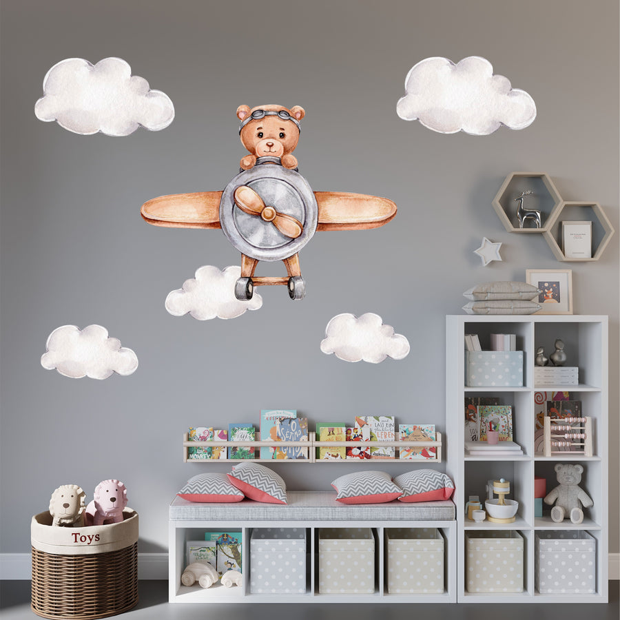 Teddybear Plane Wall Stickers