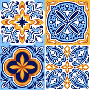 Bright Blue and Orange Tile Wall Stickers