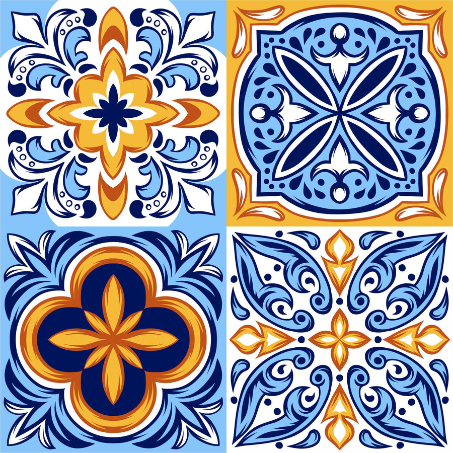 Bright Blue and Orange Tile Wall Stickers