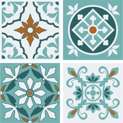 Turquoise and Orange  Tile Wall Stickers
