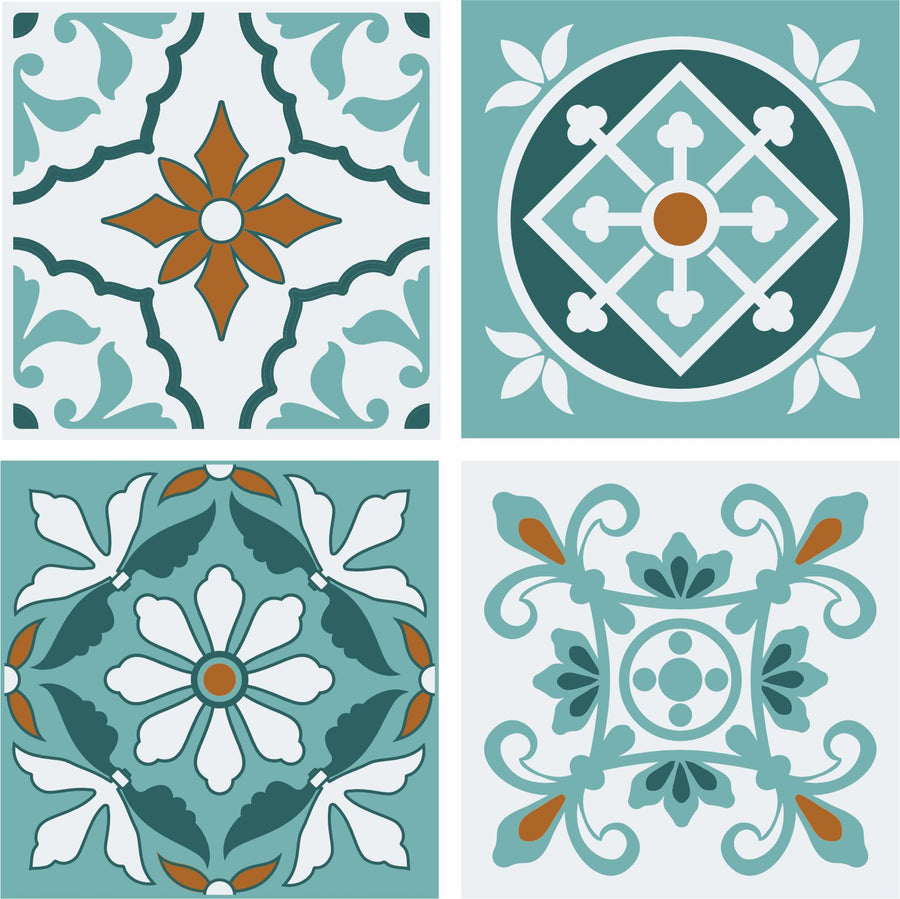 Turquoise and Orange  Tile Wall Stickers