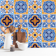 Bright Blue and Orange Tile Wall Stickers