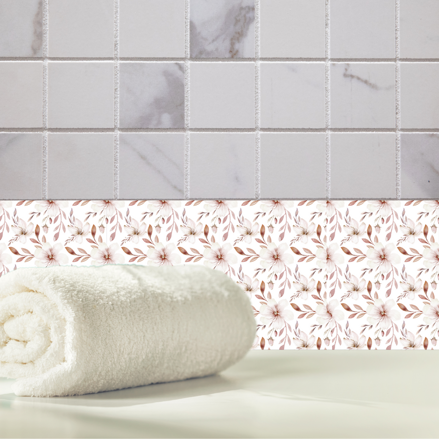 Pink Flowers Tile Wall Stickers