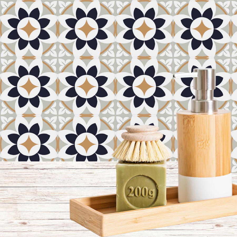 Orange and Beige Tile Wall Stickers