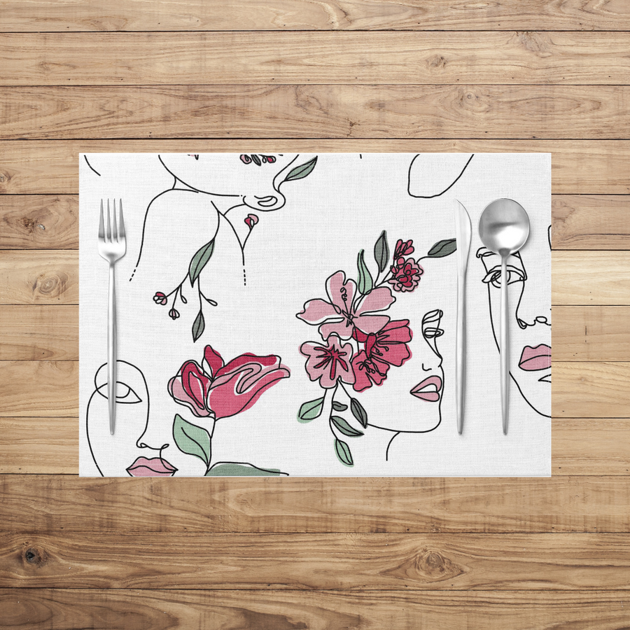 Pink Floral Line Face Placemats
