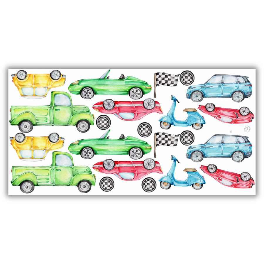 Watercolour Modern Cars Wall Stickers