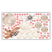 Vinatge Aeroplanes & Clouds Wall Stickers