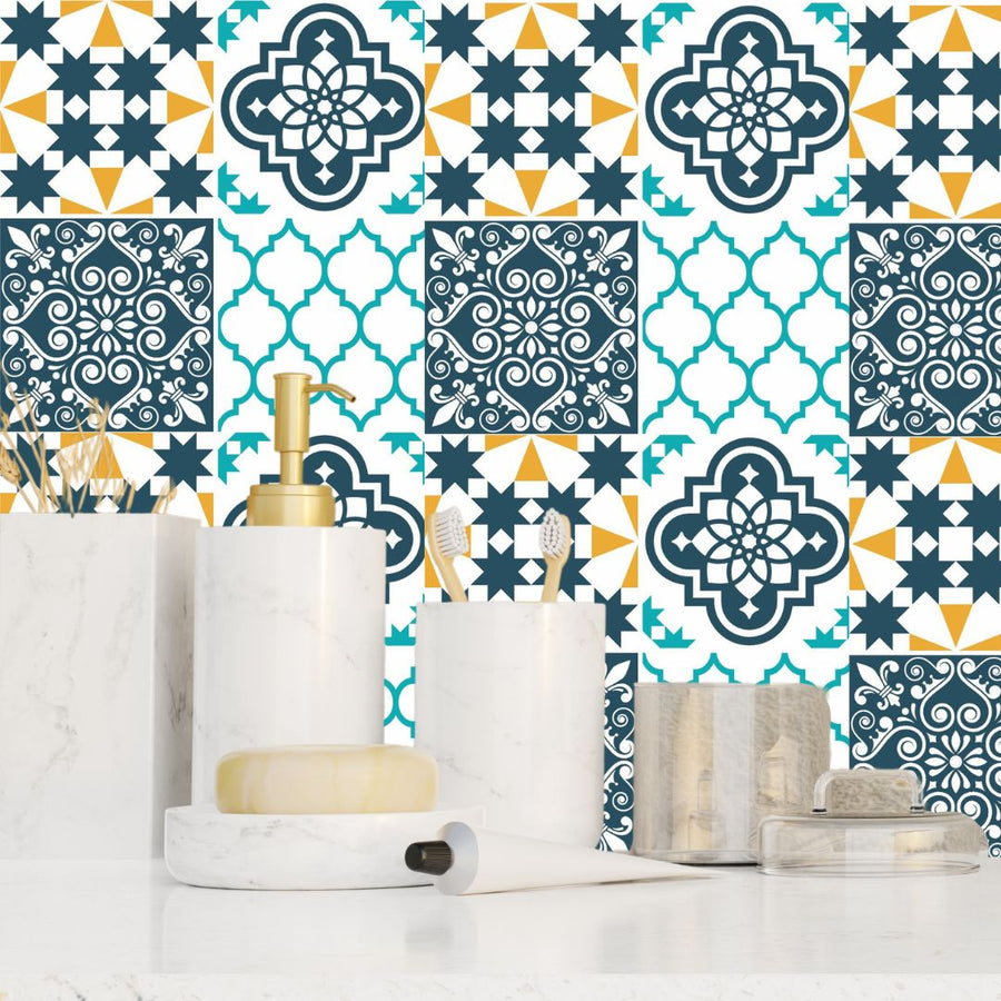 Green and Yellow Tile Wall Stickers