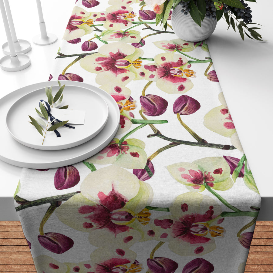 Watercolour Painted Orchids Runner