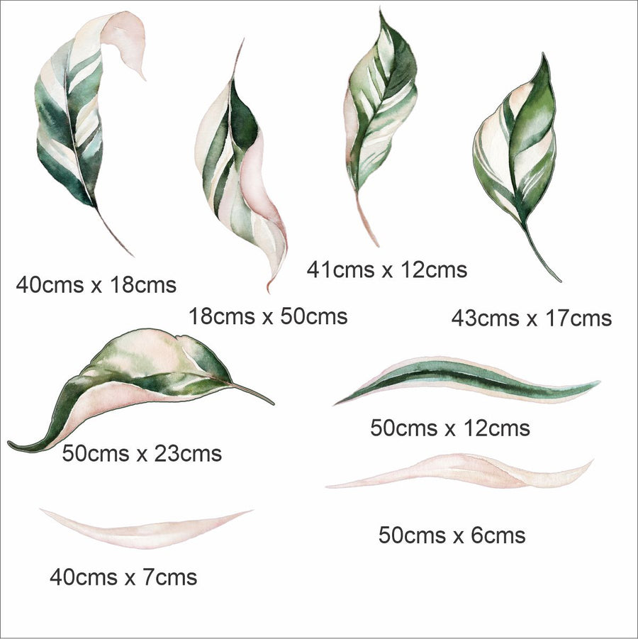 Green and Pink Leaves Wall Stickers