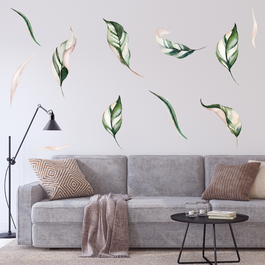 Green and Pink Leaves Wall Stickers
