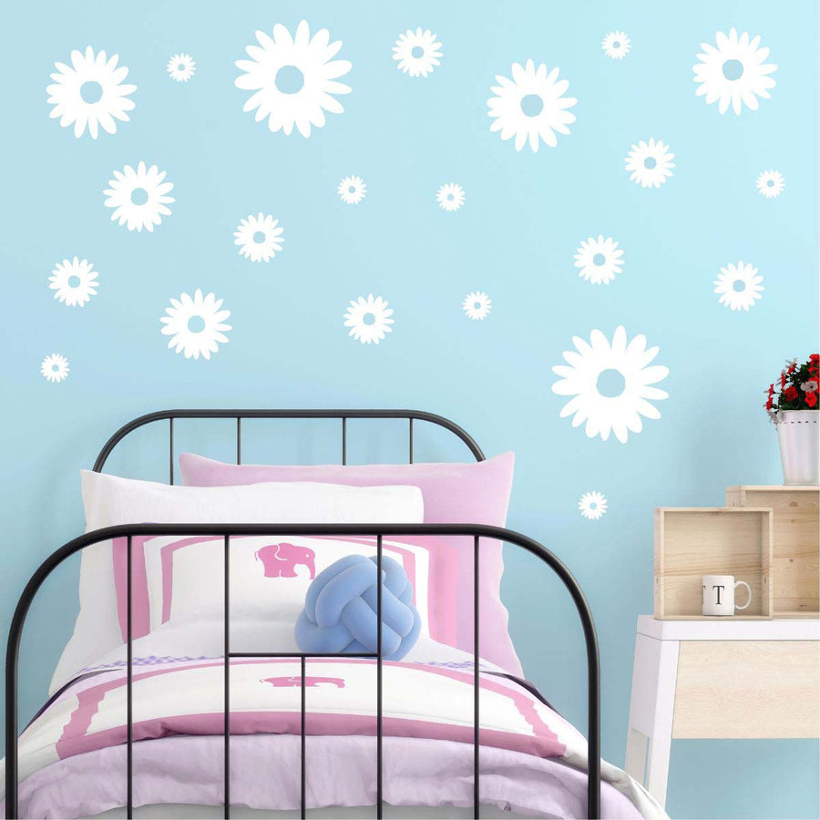White Odd Shaped Daisies Wall Stickers