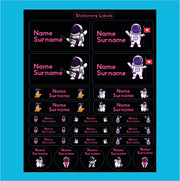 Astronaut Girls Stationery Labels