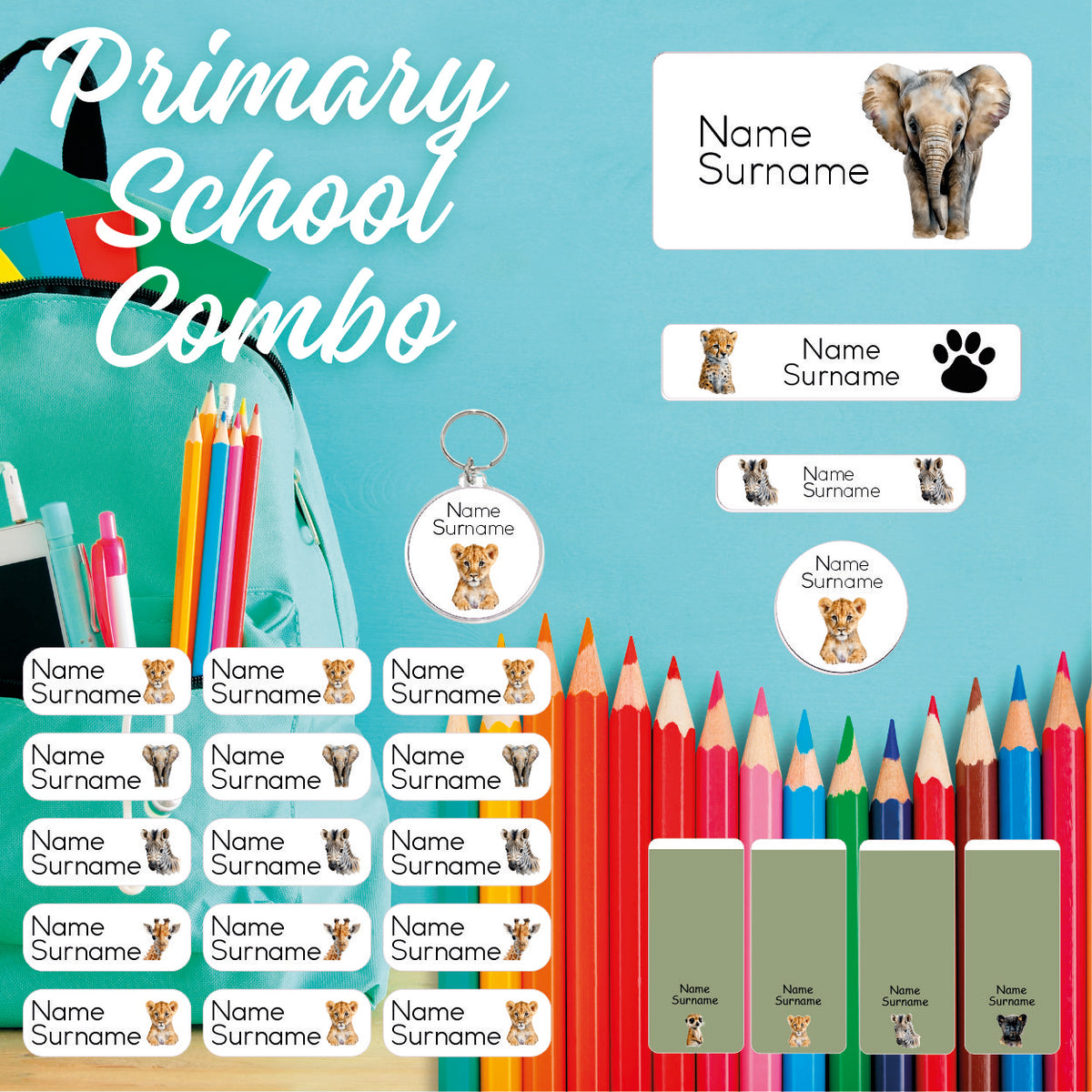 Primary Labels Baby Animals Primary School Label Combo – Coral Designs