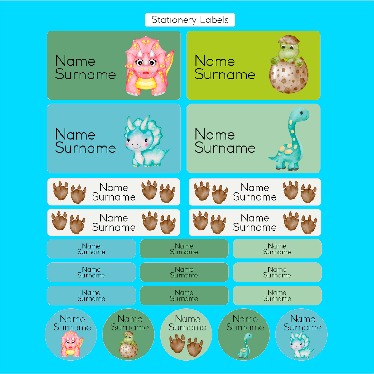 Primary Labels Baby Dino Primary School Label Combo – Coral Designs