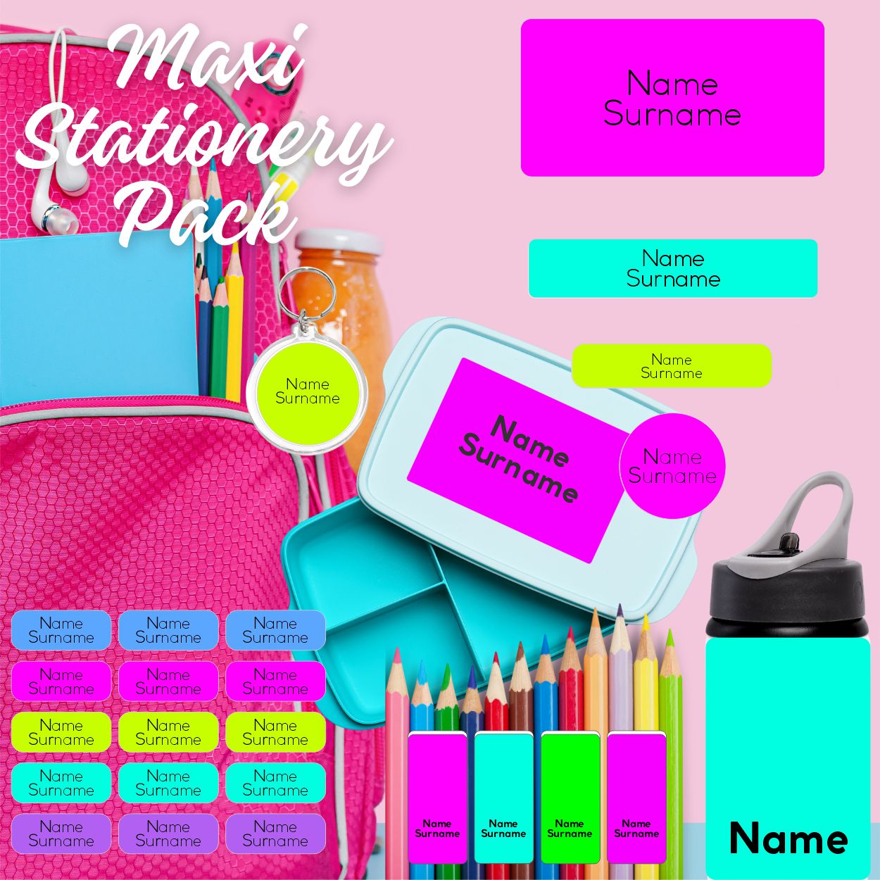 Bright Colours Maxi School Stationery Pack Coral Designs