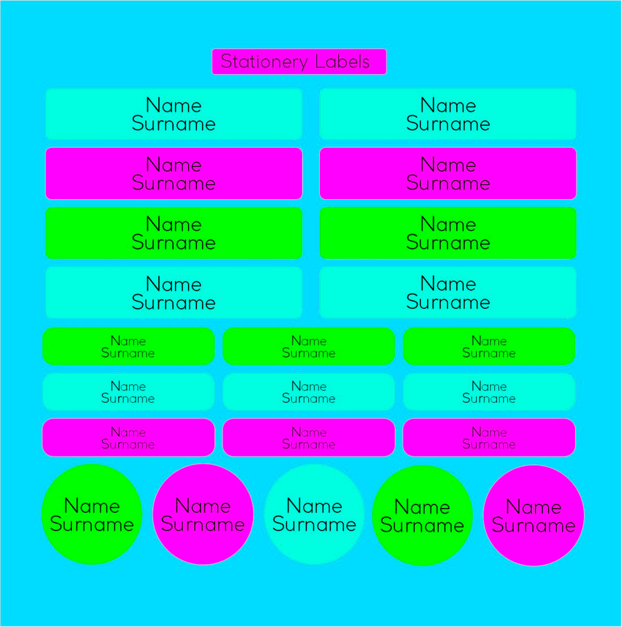 Bright Colours Waterproof name labels for school South Africa
