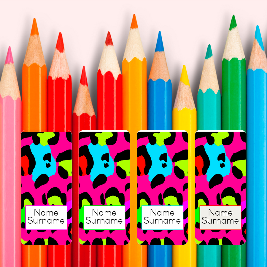 Bright Leopard Print Wrap Around Pencil Labels