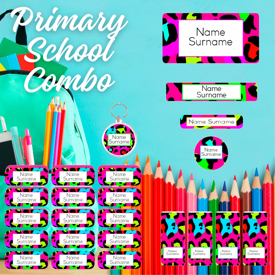 Bright Leopard Print Primary School Label Combo