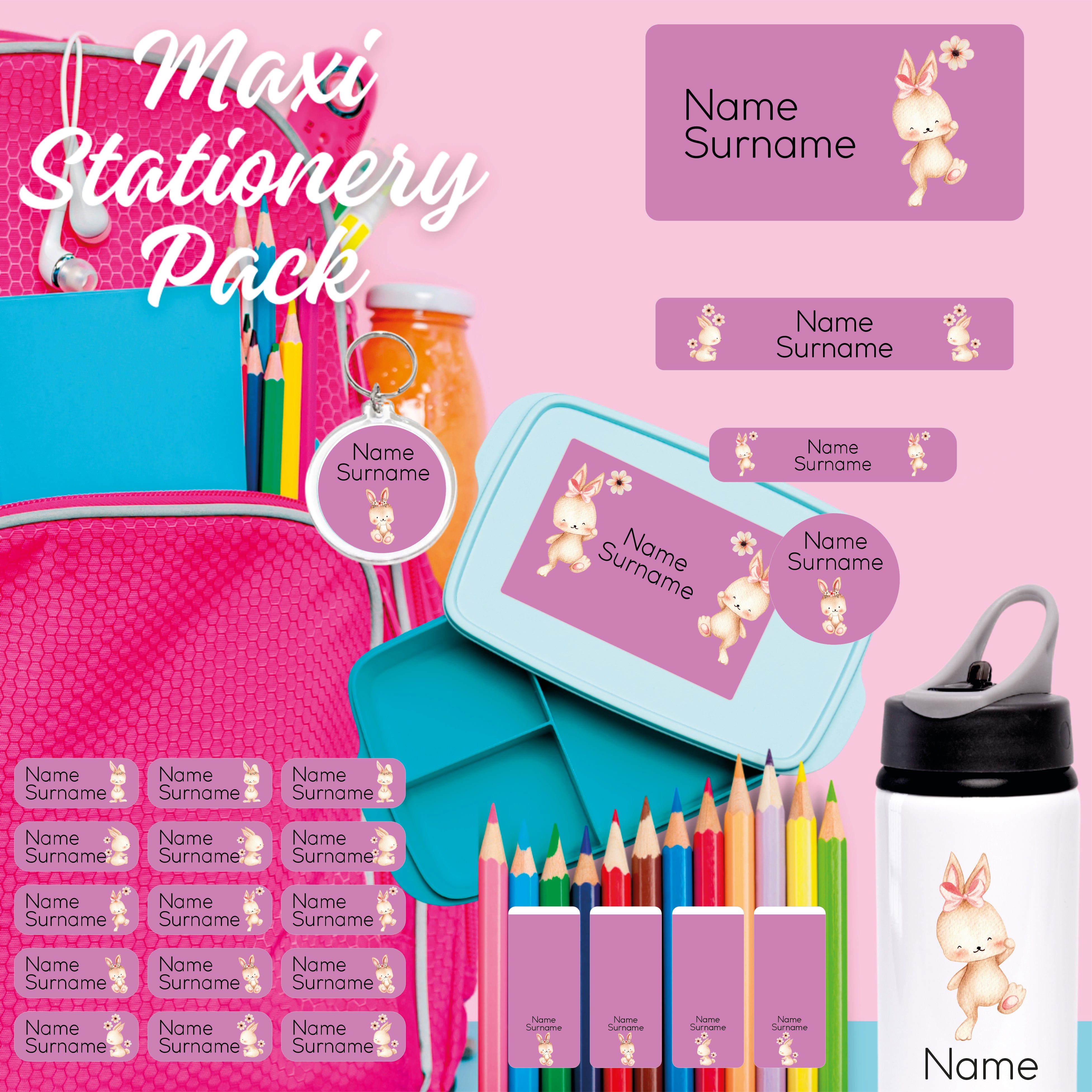 Bunnies Maxi School Stationery Pack Coral Designs