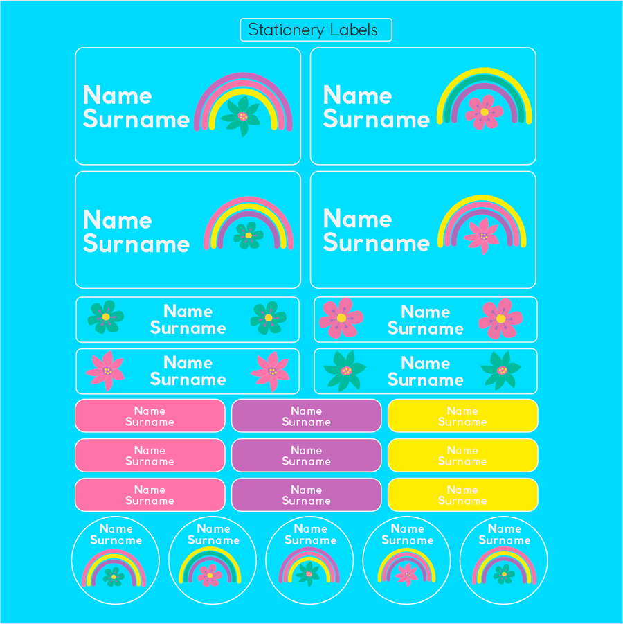 Rainbow and Flowers Primary School Label Combo