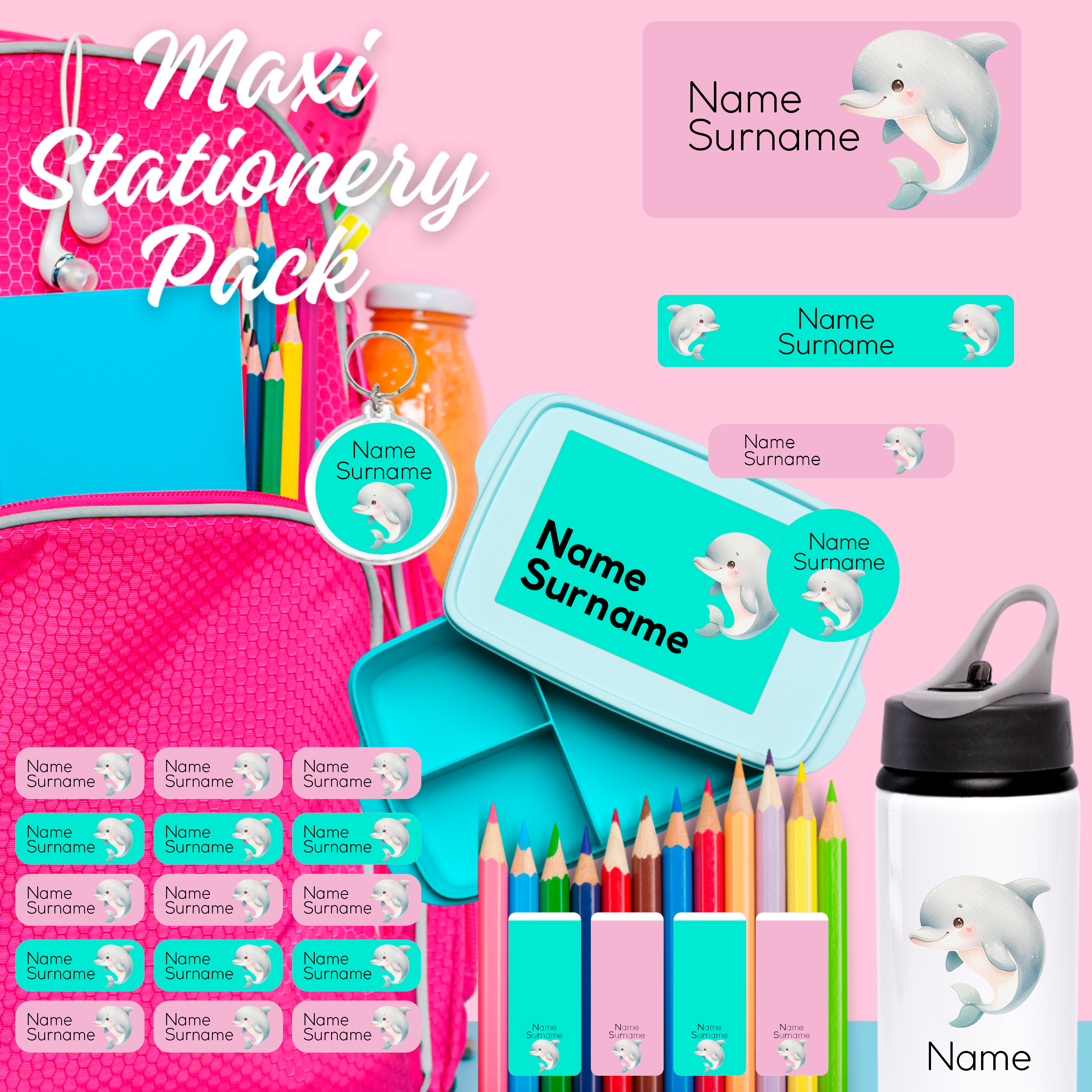 Dolphin Maxi School Stationery Pack Coral Designs