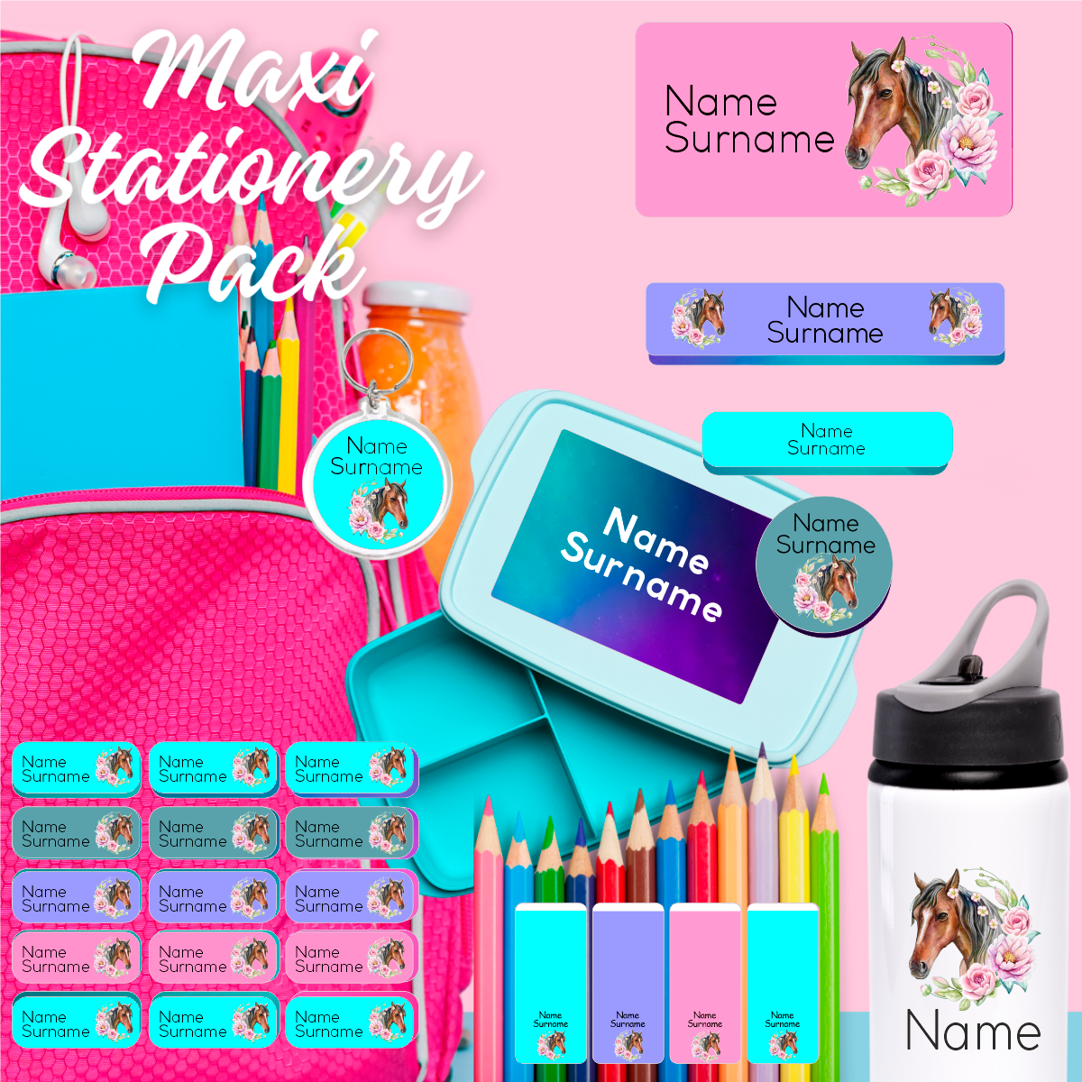Flower Horse Maxi School Stationery Pack Coral Designs