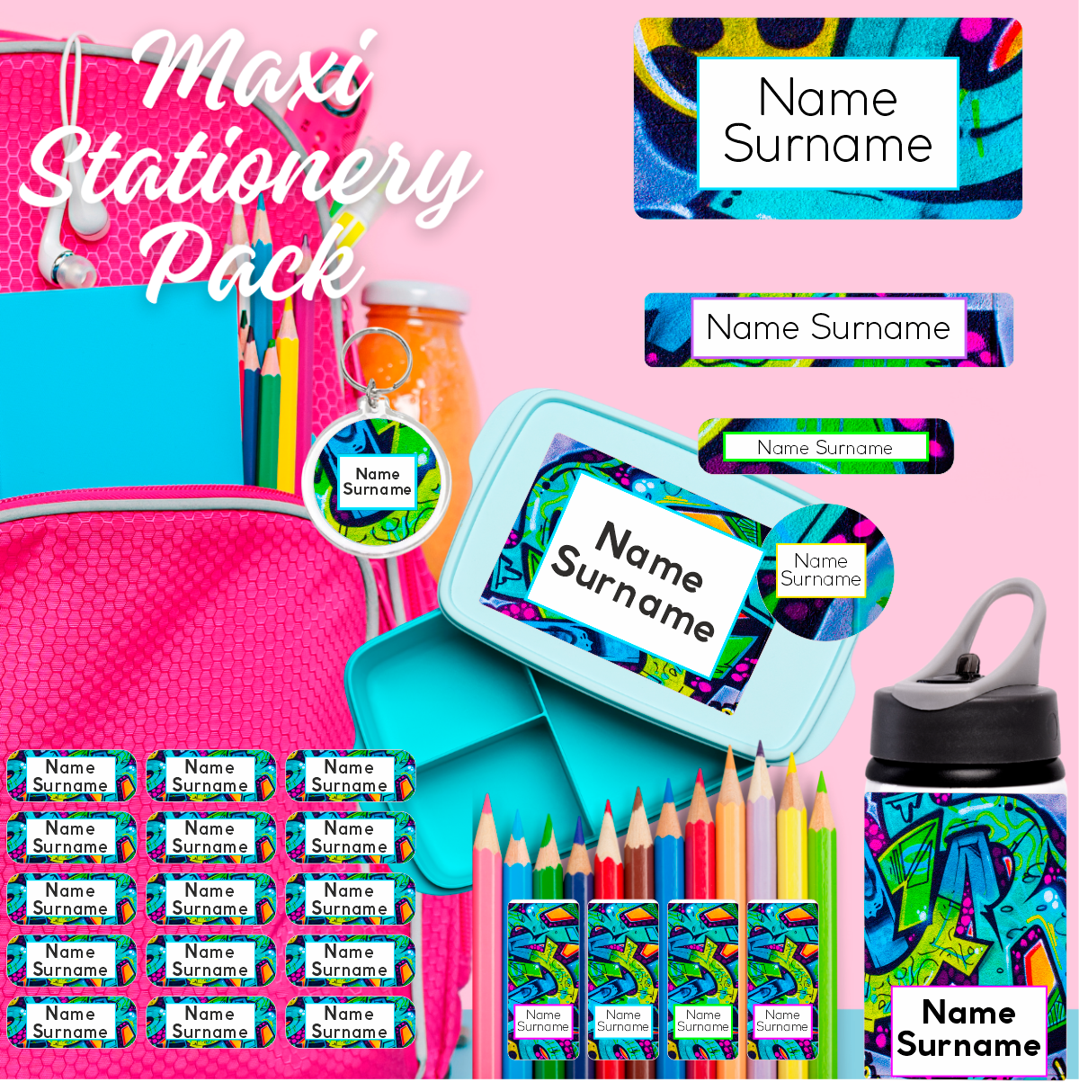 Graffiti School Stationery Pack Coral Designs