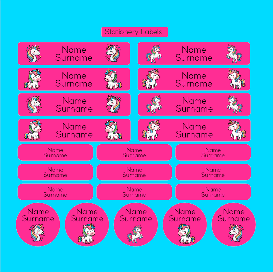 Happy Unicorn Waterproof name labels for school South Africa