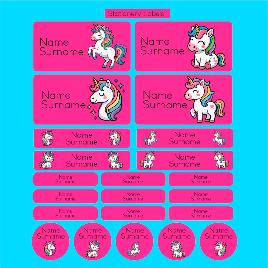 Happy Unicorn Primary School Label Combo