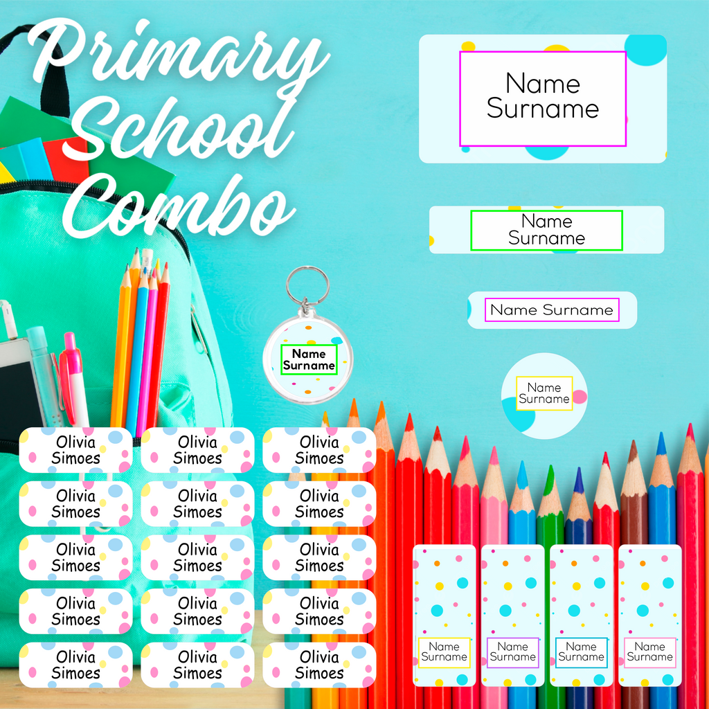 Lots of Dots Primary School Label Combo – Coral Designs