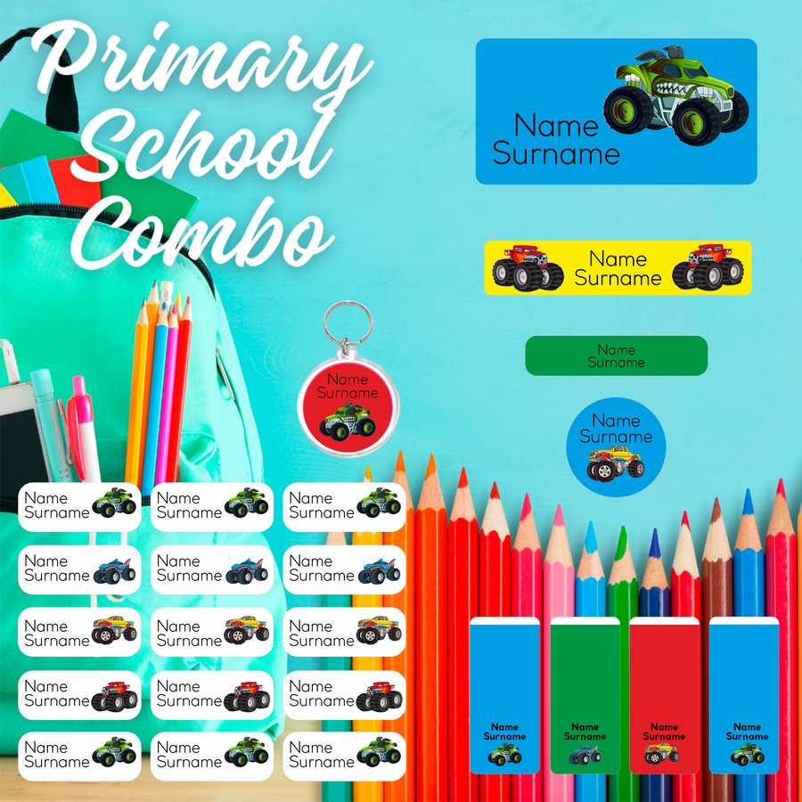Monster Trucks - Boys Primary School Label Combo