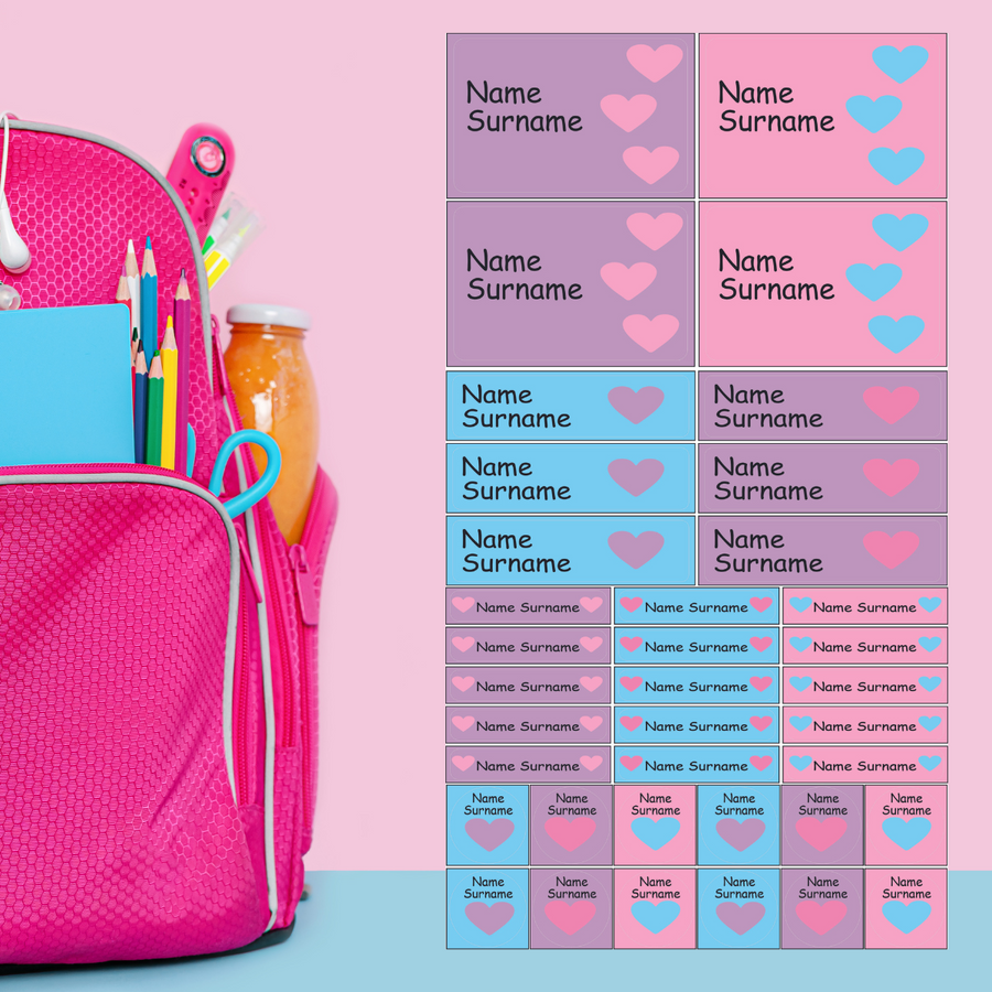 Pink and Purple Hearts Labels